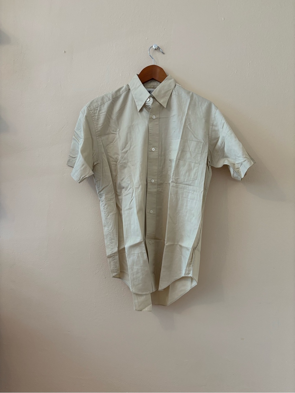 Issey Miyake Men's Short-Sleeve Button-Down Shirt in Light Beige